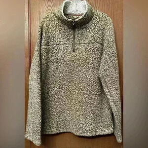 True Grit Pullover Men’s Tan/Brown Sherpa Wooly Fleece 1/4 Zip - Size Medium